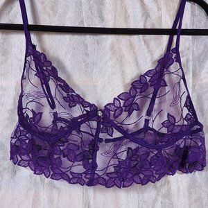 NWOT sz XL Purple Passion Bralette In Royal Purple Mesh Lace STATEMENT PIECE